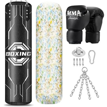 Filled Punching Bag for Adults, 4FT Boxing Bag with Sponge Filler & Gloves - style: Octagon