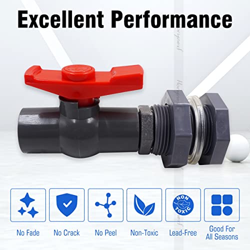 rain Barrel Spigot 3/4 inch PVC Bulkhead Adapter 3/4 Female Thread Red Switch Valve Garden kit, for 5/2.5/50/55/100 Gallon Water Tank rainwater stock - color: 1 inch valve-1FT Red