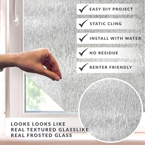 Rain Window Privacy Film by Artscape - Decorative Textured Glass Design, Static Cling, Blocks Views, Not Light, UV Protection, Non-Adhesive Water-Applied Installation, Made in USA - 36 x 72 Inch