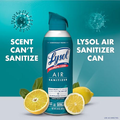 Lysol Air Sanitizer with Bacterial Odor Eliminator for Home & Office, Air Freshener Alternative, Simple Fresh Scent, 10 oz (Pack of 3) - size: 10 Ounce (Pack of 3)