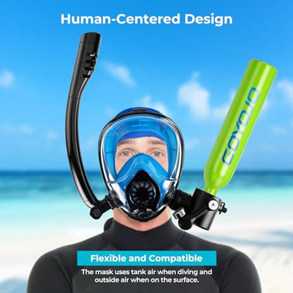 GOYOJO Mini Scuba Tank, Portable Diving Lung Air Tank with DOT Certified, Refillable Emergency Backup Pony Bottle for Snorkeling, Underwater Breathing, Training - color: 0.5L Green + Mask