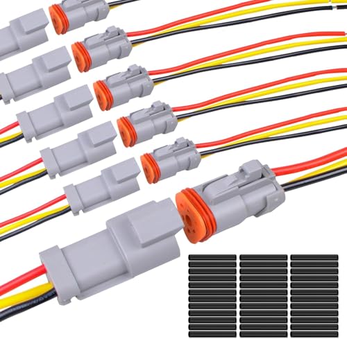 6Pack 3-Pin Waterproof DT Connector Male and Female Wire Connectors with 16AWG 105℃ 600V Wires and Heat Shrink Tubes, Applicable for Automotive Electrical Connections - size: 3-pion/6pack