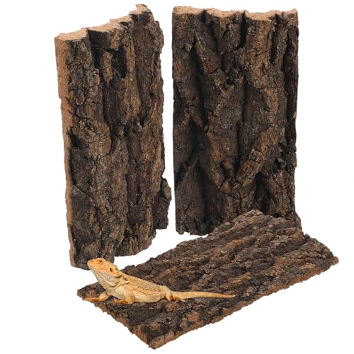 KESYOO 3Pcs Natural Cork Bark Background: Textured Wall Panel Climbing Decor for Reptile Terrarium Tank - Aquarium Habitat Accessories