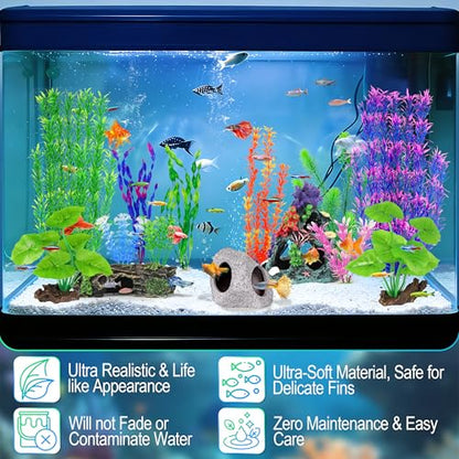 MyLifeUNIT Fish Tank Decor, Silk Aquarium Plants and Hideaway Rock Cave Decor for Betta Fish Tank Accessories, Goldfish, Turtle Tank Decorations