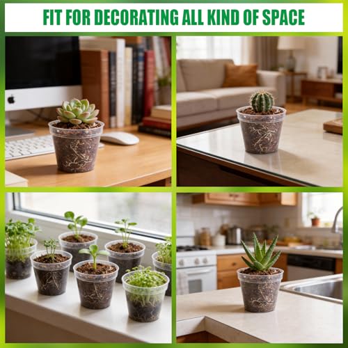 200 Pack 2.5 Inch Clear Nursery Pots with Drainage Hole, Transparent Seed Starter Pots, Sturdy Plastic Plant Pot for Planting Seedlings Vegetables Herbs, Gardening Gifts