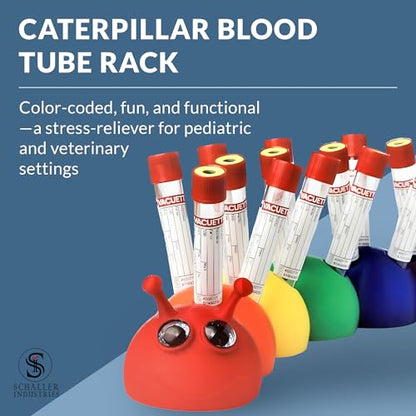 S I Schaller Industries Rainbow Caterpillar Test Tube Holder, 16mm - Veterinary Blood Test Tube Rack, Holds 15 Vials, Compact Fun Design Organizer for Pediatric and Veterinary Use