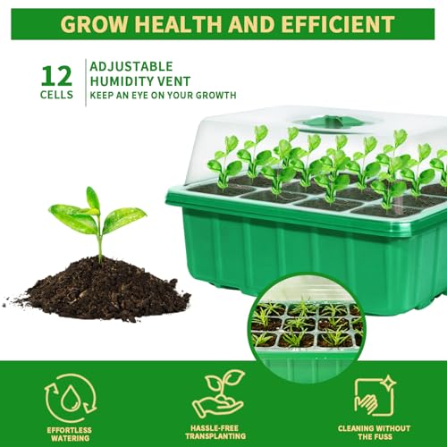 Seed Starter Tray Kit, 5 Pcs Seed Starting Trays with Humidity Dome and Base Plant Starter Kit for Seed Germination and Growing, with Plant Labels and Foldable Watering Can