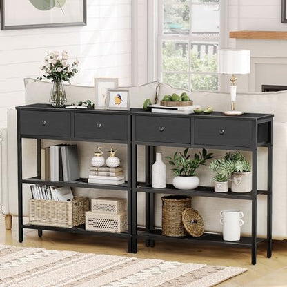 HOOBRO 20 Gallon Fish Tank Stand with Power Outlets and LED Light, Small Entryway Table with 3-Tier Storage Shelves, Turtle Tank Stand with Cabinet Storage, for Living Room, Hallway BB72XG01 BB40UDFT0