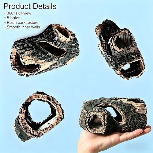 Fish Tank Decorations Set - Aquarium Decor Accessories with Aquarium Plants, Resin Hollow Tree Trunk Cave Hideout, Some Artificial Starfish & Shell Ornaments for Betta Fish Tanks