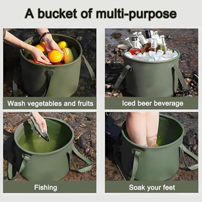 2Pcs Collapsible Bucket with Handle, 10 Gallon(20L+20L), Multifunctional Water Basin, Folding Tub, Portable Bin, Ultra Lightweight Outdoor Basin Bucket, Folding for Fishing, Camping, Hiking