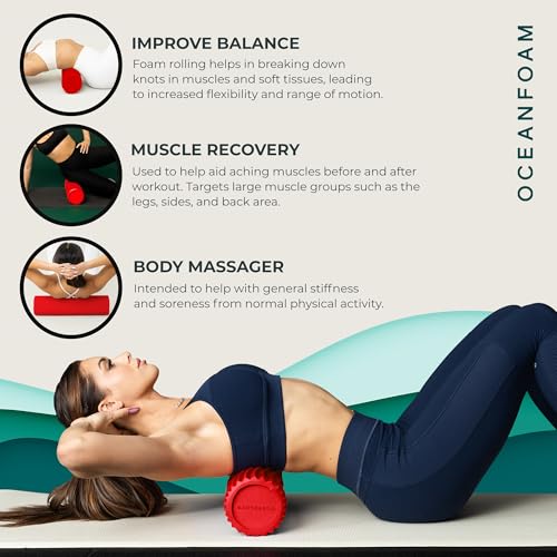 Oceanfoam Tidal Roller - Muscle Massage Foam Roller for Exercise (Red) - color: Red