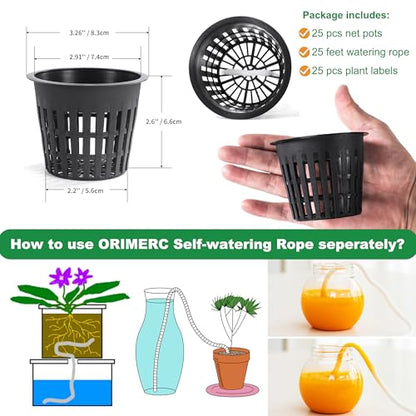 25 Pack Net Pots 3 inch Hydroponic Pots Come with 25 ft Self Watering Wick & 25 Pcs Plant Label Aquaponics Mason Jar Insert Orchid Netted Basket Slotted Mesh Garden kratky Growing Vegetable - size: 3 inch (25 Pack)