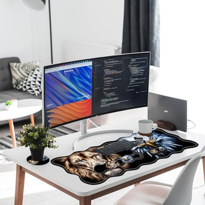 Large Gaming Mouse Pad, Keyboard Wrist Rest Pad & Wrist Support Mousepad Set, Stitched Edge, Extended, Non-Slip Base, Memory Foam Desk Mat for Office, Home,Lion and Eagle Face Art - color: Lion and Eagle Face Art