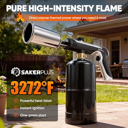 Sakerplus Propane Torch,3272°F Flame Thrower Gun with Adjustable Flame&Safety Lock,Powerful Grill&Cooking Blow Torch for Searing Steak,Sous Vide,BBQ,DIY,Campfire Charcoal Starter(Tank Not Included)