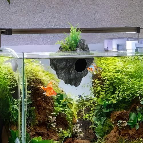 VICASKY Floating Aquarium Decoration Realistic Rock Fish Tank Ornament Hideout Shelter for Fish with Durable Moss Island Design 6.29X4.72X3.14In