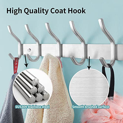 17 Inch Coat Rack Wall Mount with 6 Hooks, Silver Wall Hook Rack - color: Silver, size: 6 Hooks