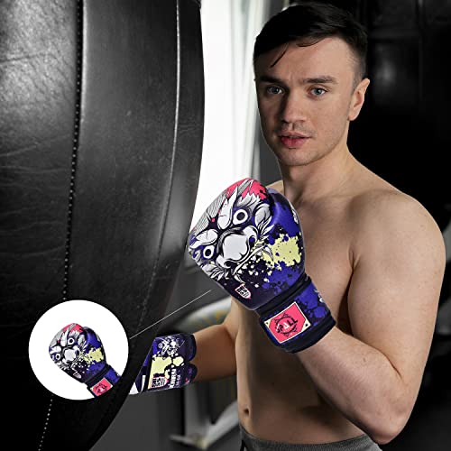 Spall Pro US Boxing Gloves for Men & Women - Pro Training Sparring Punching Gloves - Muay Thai MMA, Kickboxing Heavy Bag Workout Leather Boxing Gloves - Scary Blue - 8 OZ
