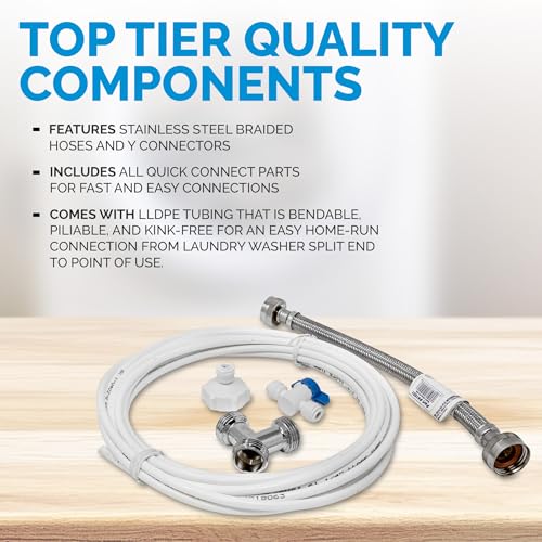 Washer Laundry Water Feed Line Splitter For Water Filtration RO Deionization Aquarium System 25’ Feet X 1/4” Tubing W/Shut Off Valve And Wye Connector + Supply Hose