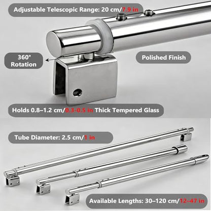 Frameless Glass Partition Stabilizer Support Bar for Aquarium, Glass Door Support Rod with Rotating Base, Stabilizer Brace Rod for 8-12 mm Thick Panel(Style B,23.6–31.5in/600–800mm)