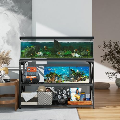 55-75 Gallon Fish Tank Stand, 49.2 x 19.7x 31.5 Inch,Industrial Aquarium Stand with Power Outlet and Switch, Turtle Tank, Reptile Terrariums and Breeder Tank Stand, Black - size: 55-75 Gallon