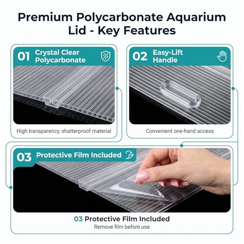 Aquarium Canop Polycarbonate 15.37 x 7.63 x 0.24 for 5/10 Gallon Without Center Brace Aquariums Cover Aquarium Lid，Clear