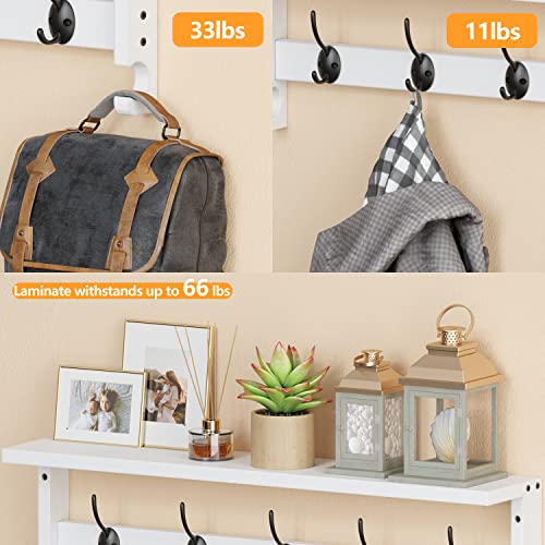 AMBIRD Coat Rack Wall Mount with Shelf, 28.9 Inches Coat Hooks Wall Mounted with 5 Hooks, Hat Wall Hooks for Hanging in Entryway, Living Room, Bathroom, Bedroom (White, 28.9 * 4.5 inches) - color: White, size: 5 Hooks 28.9" L