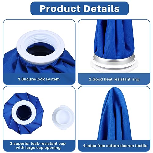 Honoson 4 Pack Reusable Ice Bags Hot Cold Bag Leakproof,Classic Pure Style | Reusable Ice Pack, Ice Bags Hot Water Bag,Screw Cap No-Leak Elastic Breathable for Sports & Home Use,Wide Opening Easy Fill - style: Classic Pure Style