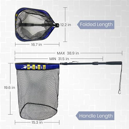 Floating Lightweight Fishing Net with Telescopic Pole Handle, 20'' Deep Net, Rubber Coat Landing Net Freshwater Saltwater, 39'' Foldable Extendable Dip, Boat Kayak for Catch Release