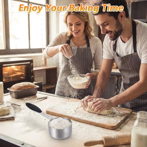 2 Pcs 1/4 Cup Measuring Cups, Stainless Steel 1/4 Cup Scoop, Coffee Measuring Scoop with Plastic Handle, 60ml Liquid Coffee Measuring Cups for Kitchen Cooking Baking Wet Dry Ingredients