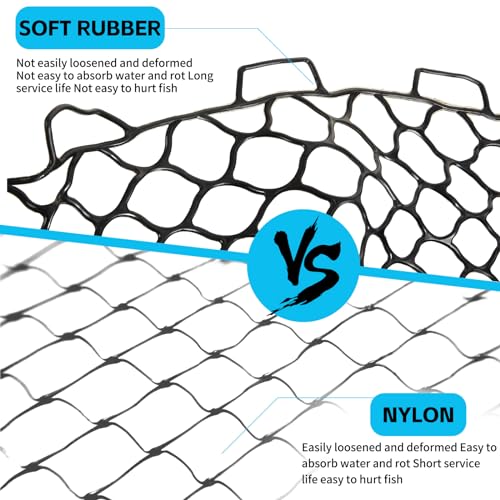 2 Pcs Replacement Rubber Fishing Net Diameter Fishing Landing Net Black Fish Netting Without Handle Replacement Fishing Net Foldable Mesh Net for Freshwater Saltwater (21.5 x 19.7 Inch)