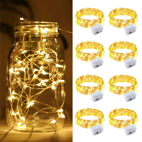 ZGWJ 8 Pack Fairy Lights Battery Operated, 7ft 20 Mini LED Fairy String Lights Silver Wire 3 Modes for DIY, Parties, Wedding, Bedroom, Halloween Christmas Decoration Warm White - color: Warm White, size: 8