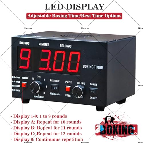 Classic Boxing Interval Timer, Professional Gymnastics Timer with LED Display, 1-12 Challenge Rounds and Adjustable Buzzer, Interval Timer for Workout, Gym Timer, Boxing Equipment Blue - color: Blue