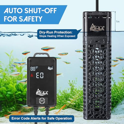 AQQA 1200W Aquarium Heater for 172-227 Gallon, Dual Quartz Submersible Fish Tank Heater with Digital Controller, 59-93°F Adjustable Temp, Dry Burn & Overheat Protection – for Freshwater & Saltwater - size: 1200W for 172 to 227 gallon