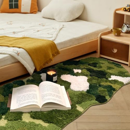 Moss Forest Bathroom Rug, Cute Cozy Green Plant Tufted Mat, Ultra Soft Microfiber, TPR Holder Backing, Absorbent Machine Washable, for Sink Bar, Shower and Bedroom, 19.7" x 31.5", Lawn - color: Lawn