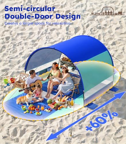 Beach Tent with Double Zippered Doors, Beach Tent Sun Shelter with UPF50+ UV Protection, Beach Canopy Portable Storage Bag for Beach Camping Fishing, for 3-4 People - size: 3-4 Person