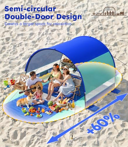 Beach Tent with Double Zippered Doors, Beach Tent Sun Shelter with UPF50+ UV Protection, Beach Canopy Portable Storage Bag for Beach Camping Fishing, for 3-4 People - size: 3-4 Person