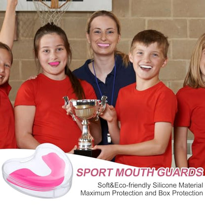 BBTO 6 Pack Kids Youth Mouth Guard for Football Sports, Boys Girls Mouthguard with Case, Soft Mouth Guard for Hockey Boxing Basketball, Ages 4+ - color: White, Red, Pink
