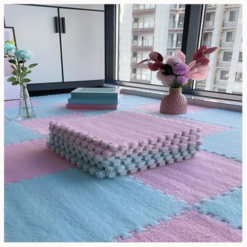 24Pcs Plush Foam Floor Mat Square Interlocking Carpet Tiles 12X12 Inch Puzzle Piece Carpet Squares Thick Fluffy Foam Floor Tiles Carpet for Parlor Bedroom (Pink + Blue) - color: Pink + Blue