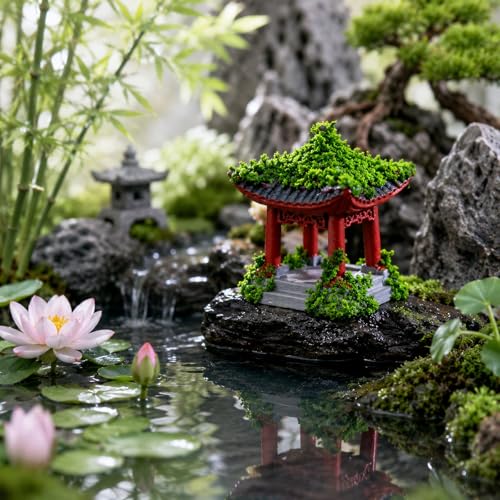 8 pcs Chinese Pavilion Pagoda with Glass Micro Landscape Dollhouse Decoration Japanese Miniature Pagoda Statue Tabletop Fairy Garden Decoration