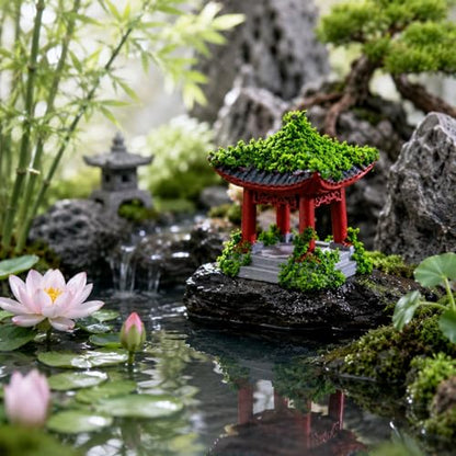 8 pcs Chinese Pavilion Pagoda with Glass Micro Landscape Dollhouse Decoration Japanese Miniature Pagoda Statue Tabletop Fairy Garden Decoration