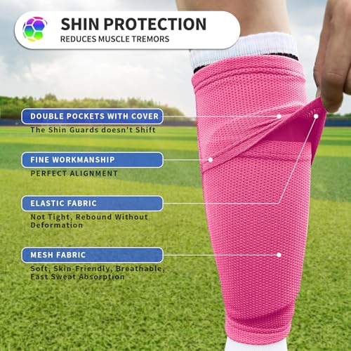 Toddler Kids Youth Soccer Shin Guards with Sleeves for Ages 3-15 - color: Pink, size: L ( 4'6" - 5'6" Tall )