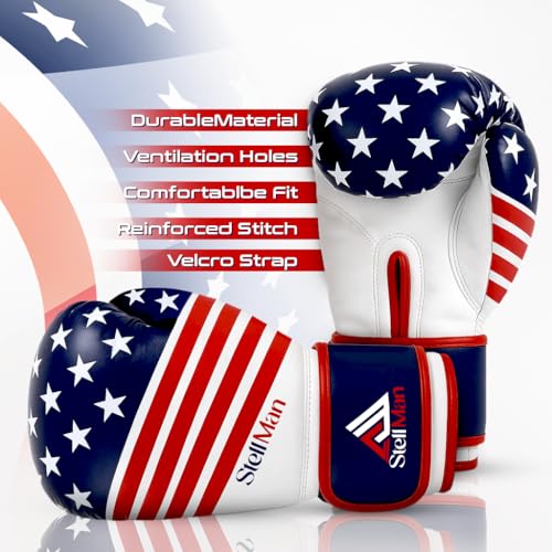 Boxing Gloves for Men & Women – Premium Synthetic Leather USA Flag Training Gloves for Boxing, Kickboxing, Muay Thai, MMA, Sparring & Heavy Bag Workout