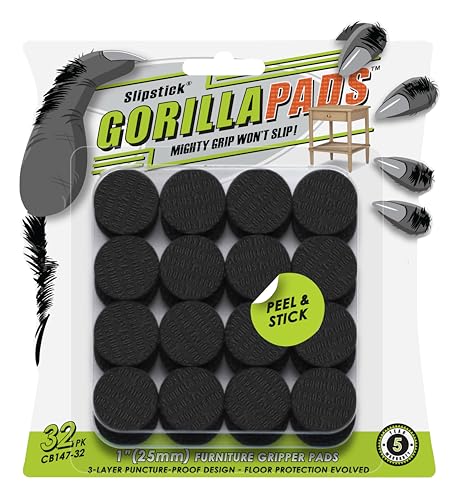 GorillaPads 1 Inch Non-Slip Furniture Pads/Gripper Feet Skids (Set of 32) Self Adhesive Rubber Floor Protectors, Round, Black, CB147-32 - size: 1" Round x 32