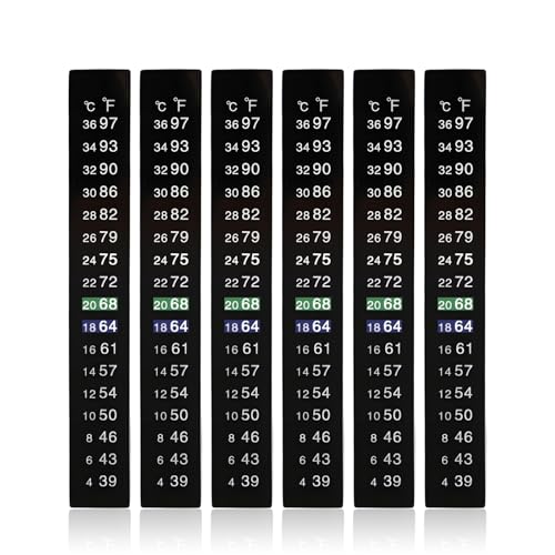 6 Pack Aquarium Thermometer Strips, 39-97℉ Fish Tank Thermometer Tape, Amphibian and Reptile Thermometer Stickers, Adhesive Brewing Thermometer Stickers for Kombucha, Wine & Beer