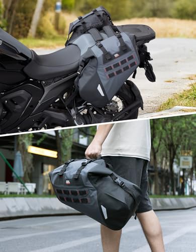 KEMIMOTO IPX6 Waterproof Motorcycle Saddlebags PVC Soft Panniers Side Tail Bag 30L(15Lx2) Motorbike Adventure Dual Sport Bike Dirtbike Travel Luggage Rackless Saddle Bags