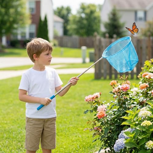 Kids Telescopic Butterfly Fishing Nets for Kids Catching Insect Net Outdoor Tools for Catching Bugs Fish Insect Ladybird, Extendable 34 Inches and Anti Slip Grip - color: Yellow