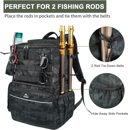 MATEIN Fishing Backpack, Water Resistant Tackle Storage Bag with Rod Holders & Cooler, Fishing Gifts for Men