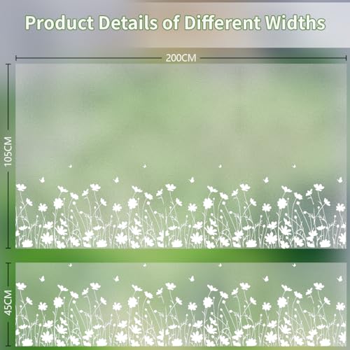 Bloss Window Privacy Film Pure White Flowers Pattern Glass Window Film,Sun Blocking Window Film,Day and Night Privacy Heat Blocking Non-Adhesive Window Tint for Home Office 41.3 x 78.7inches - color: Flower, size: 41.3" X 78.7"