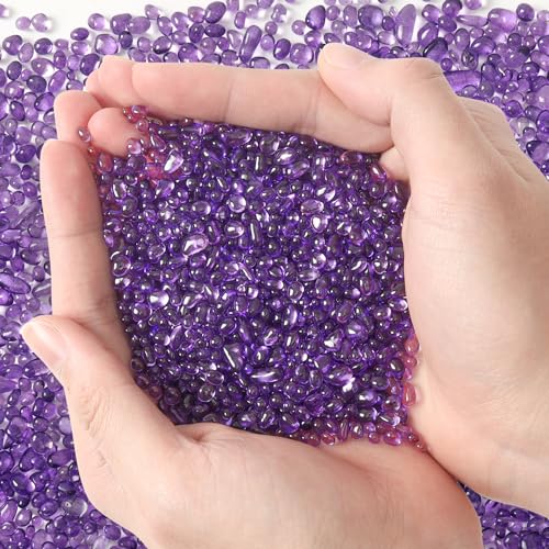 T4U Fish Tank Gravel 2 LB, Tumbled Small Rocks for Aquarium, Glass Beads for Vases, Succulent Rocks for Plants, Aquarium Gravel Decorative Pebbles for Terrarium Crafts Vase Filler, Purple