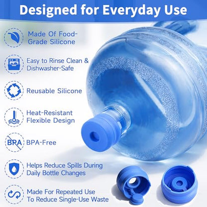 5 Gallon Water Jug Cap, 3 Pack Reusable Silicone Caps, Fits Most 2–5 Gallon Water Bottles with 2.16" (55mm) Opening, Helps Reduce Spills for Refill Transport, Water Coolers & Bottle Pumps